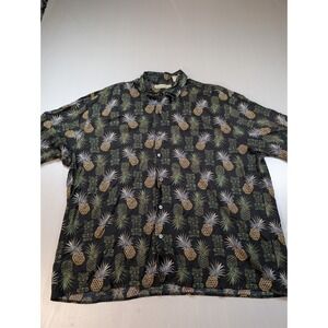Munsingwear Mens 3XL Black Pineapple Aloha Hawaiian Shirt Short Sleeve Button Up